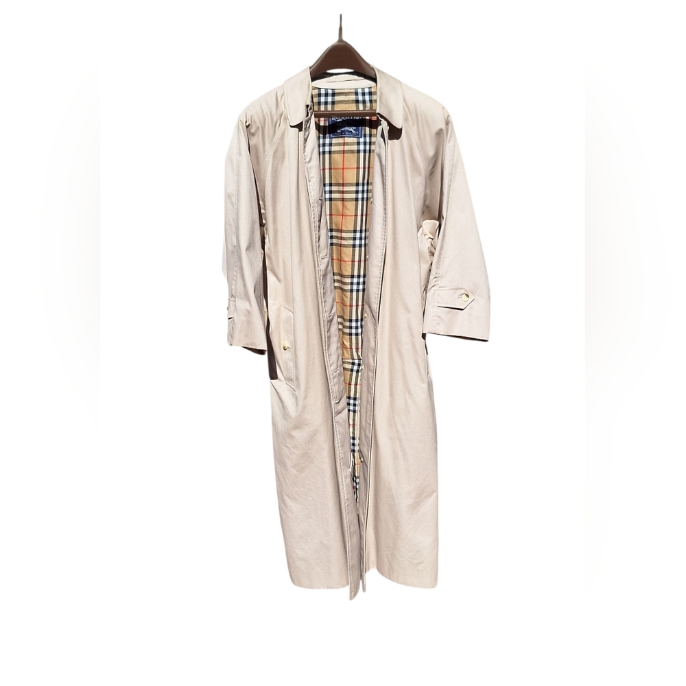Vintage 80s Burberry Trench Coat Belted Mid Long Nova Check Single COA Womens 12 - Picture 3 of 16